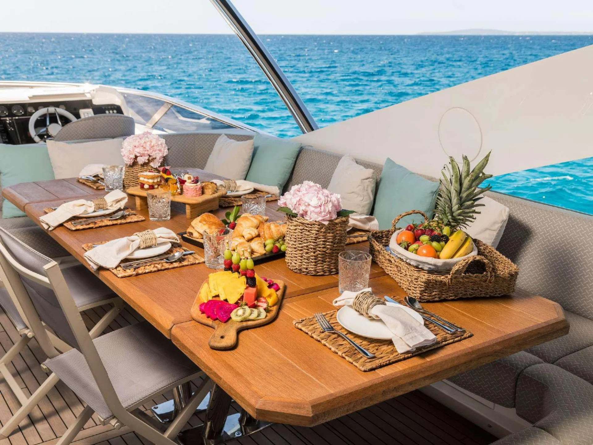 Cabin on SEAWATER II with a large bed